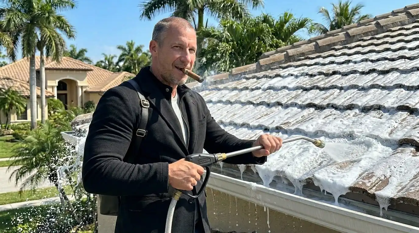 What is the difference between soft-washing and high-pressure washing for roofs